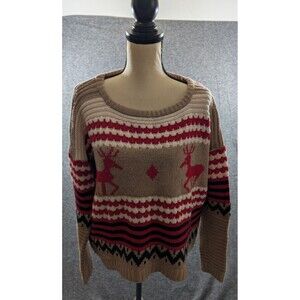 Unbranded Knit Sweater Women's Reindeer Print Long Sleeve Detail